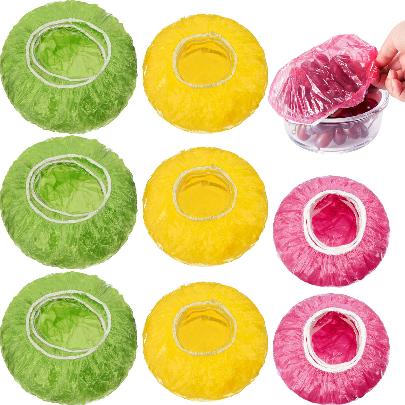 Boao elastic food covers pink S on a bowl providing a snug seal for leftovers