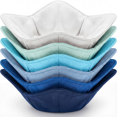 Boao blue bowl cozy with edge grip for safe microwave removal.