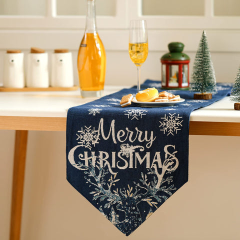 Boao navy blue Christmas table runner folded for compact seasonal storage