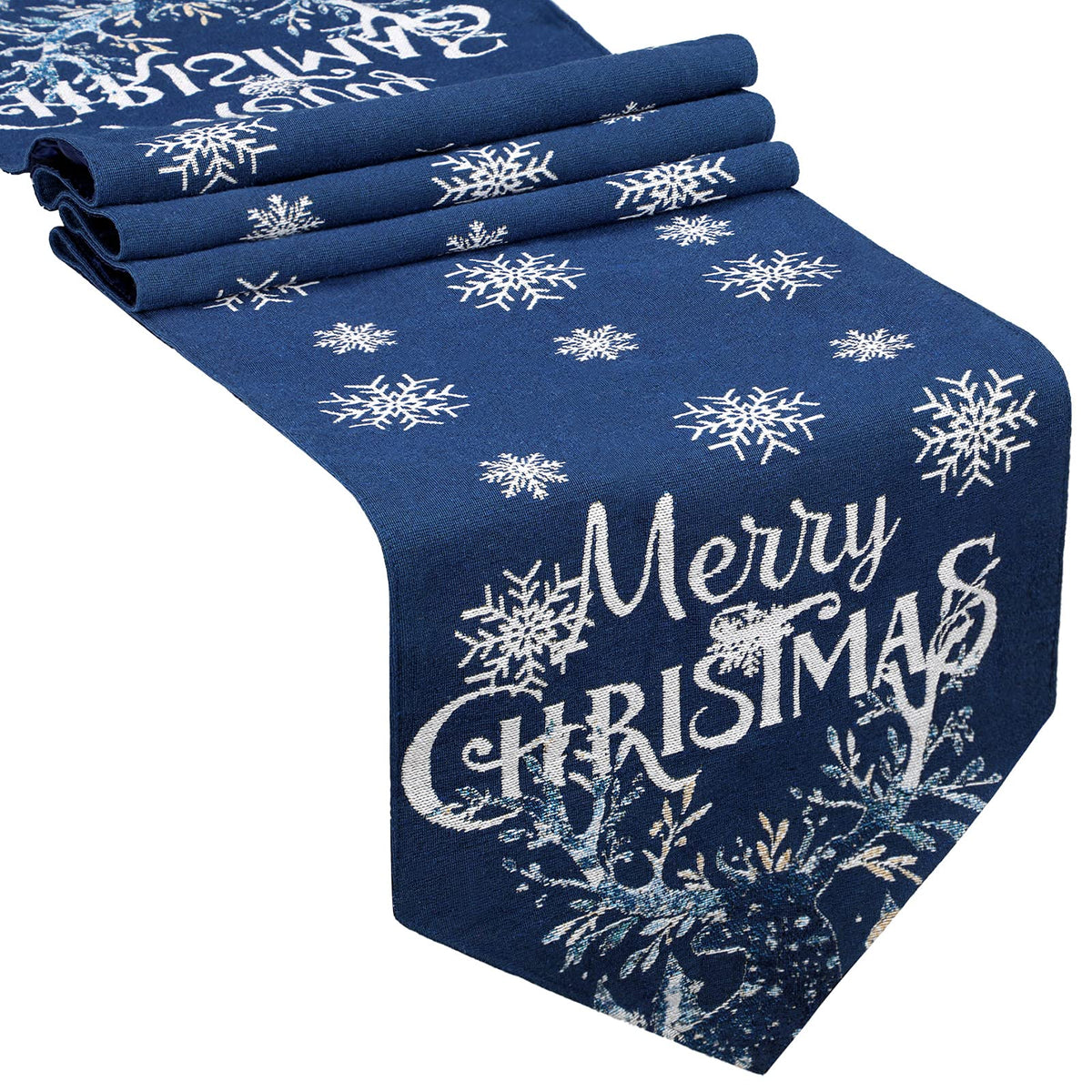 Boao navy blue embroidery snowflake elk table runner enhances holiday dining with festive elegance