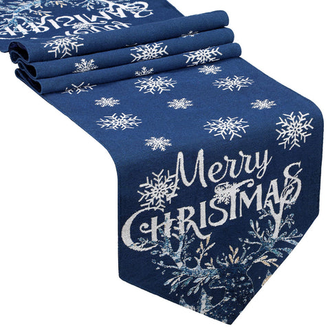 Boao navy blue embroidery snowflake elk table runner enhances holiday dining with festive elegance