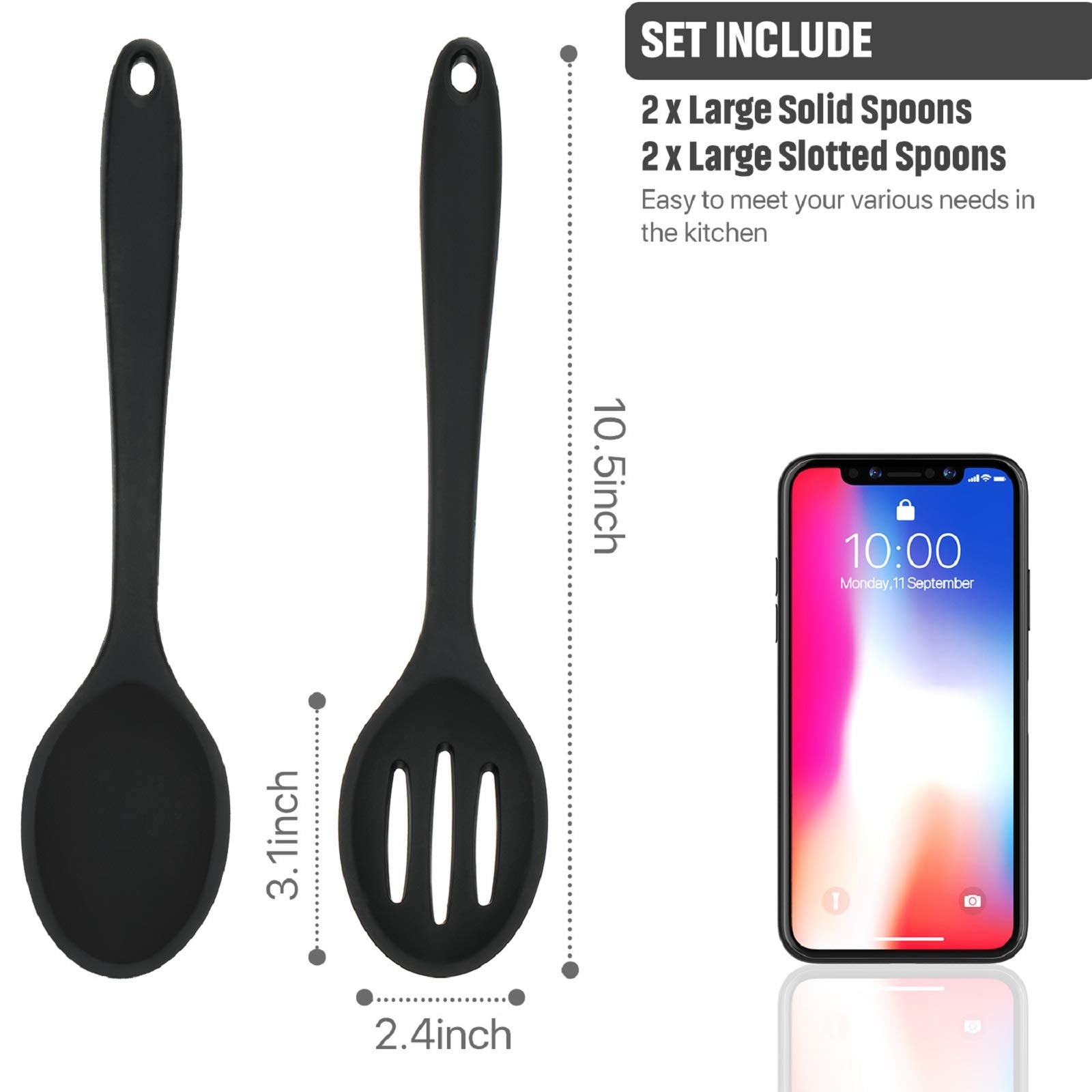Boao silicone slotted spoons drain and mix safely.