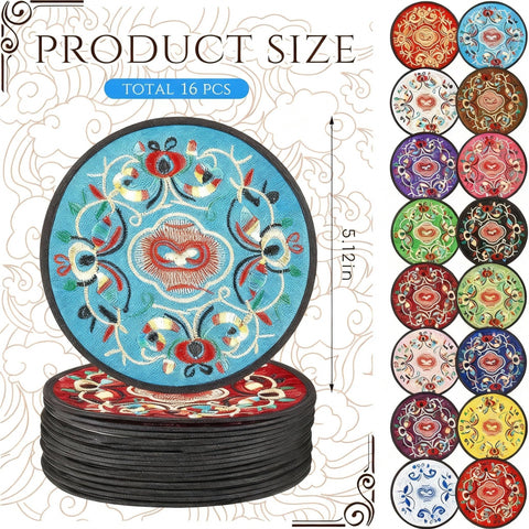 Boao embroidered coaster detail highlights intricate stitching for a unique table accent.
