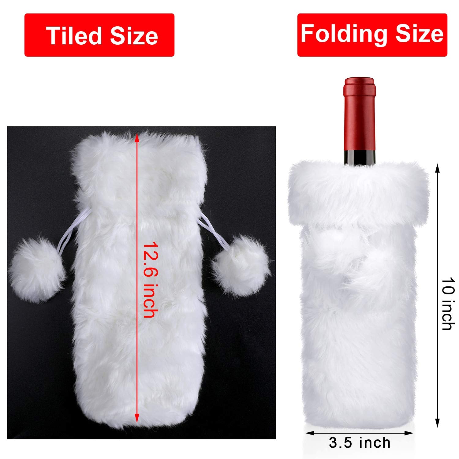 Boao faux fur wine bottle cover showing the 32x9x9 cm size for dressing bottles.