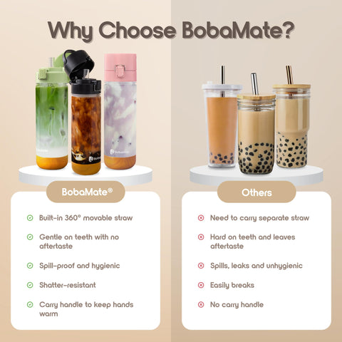 BobaMate 25oz cup fits most cup holders for on-the-go use.