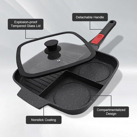 Bobikuke detachable-handle grill pan enables safe stove use and easy storage