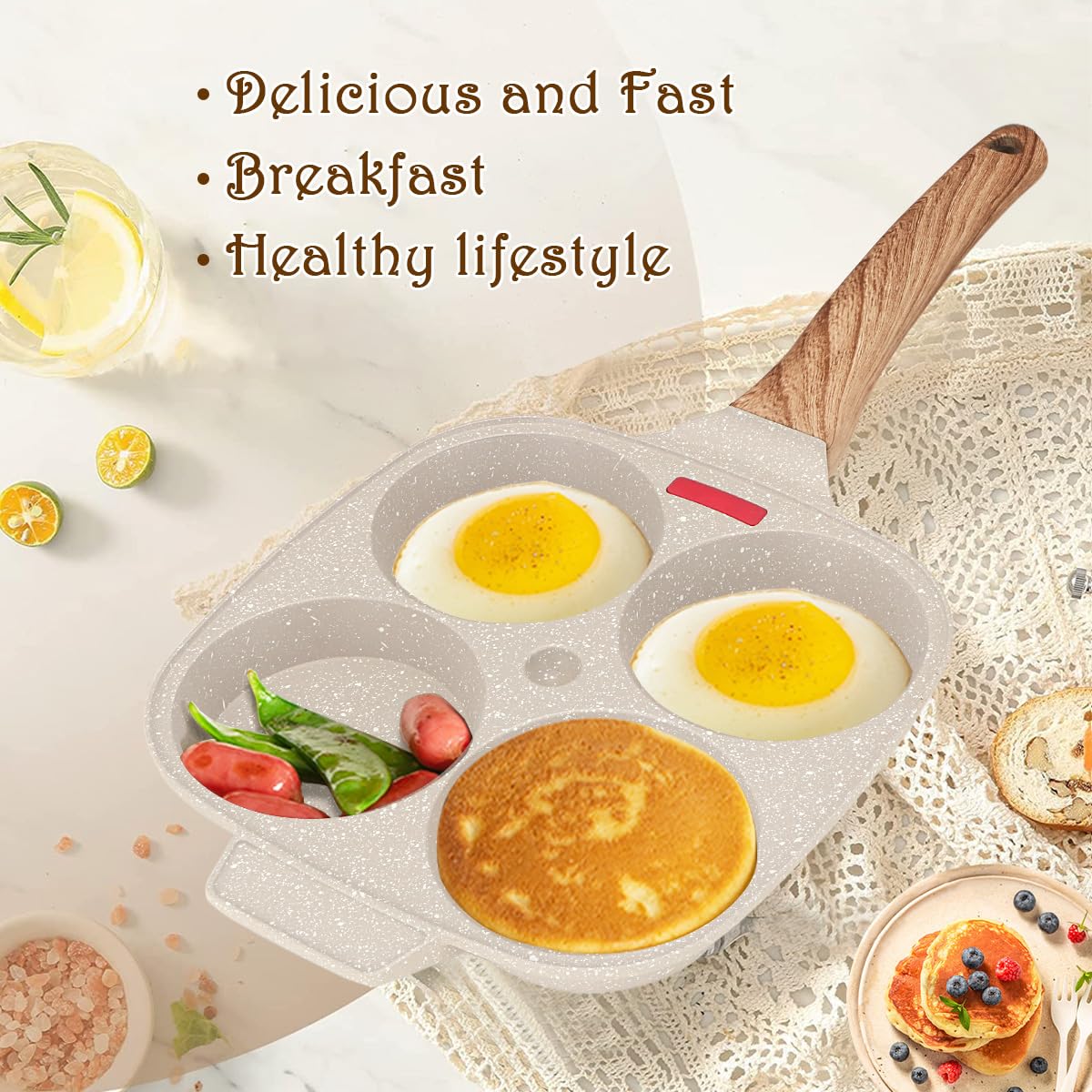 Bobikuke egg pan with silicone brush and spatula for prep convenience