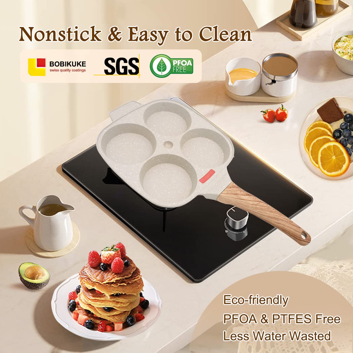 Bobikuke egg pan marble nonstick coating for easy cleanup