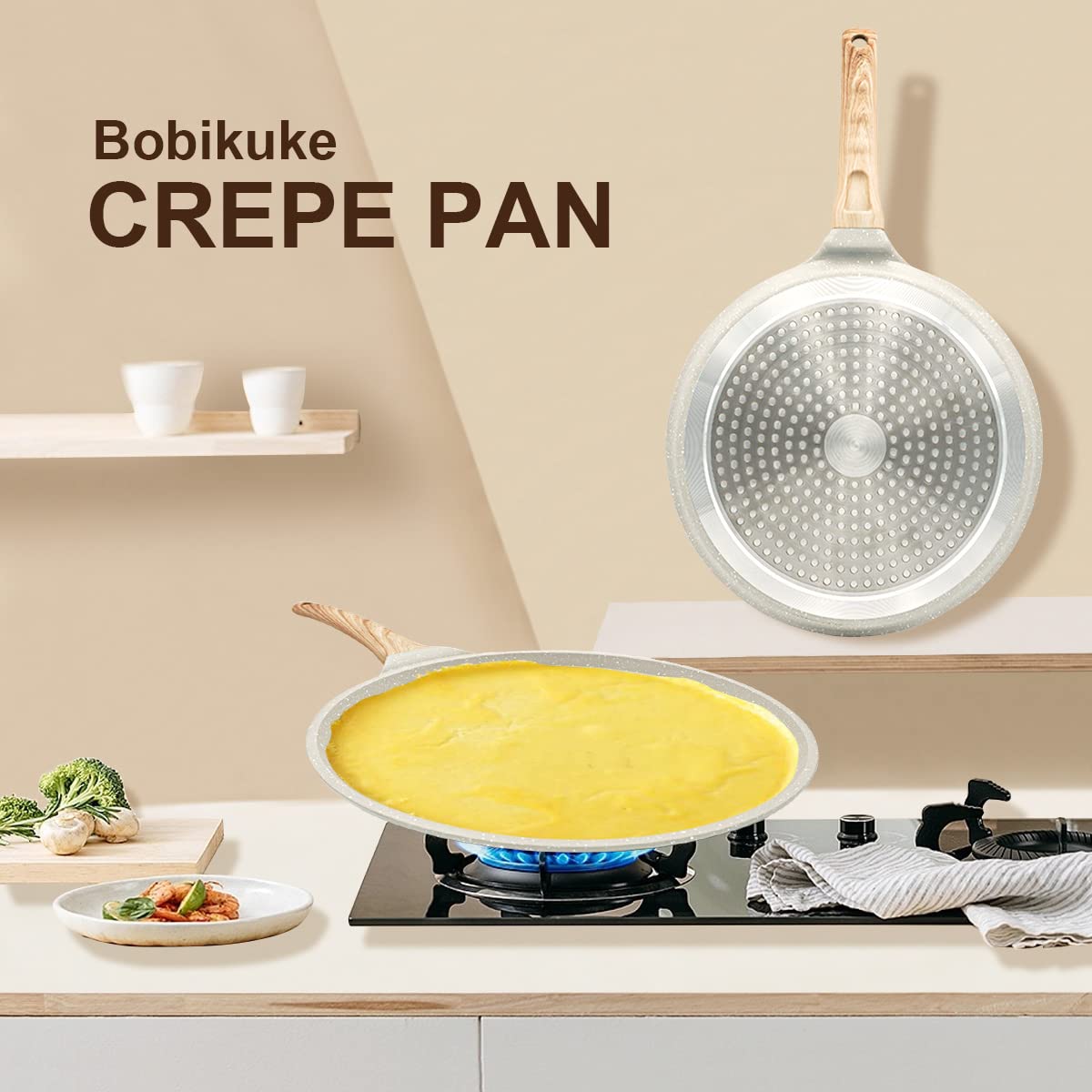 Bobikuke nonstick coating enables easy flip and cleanup.