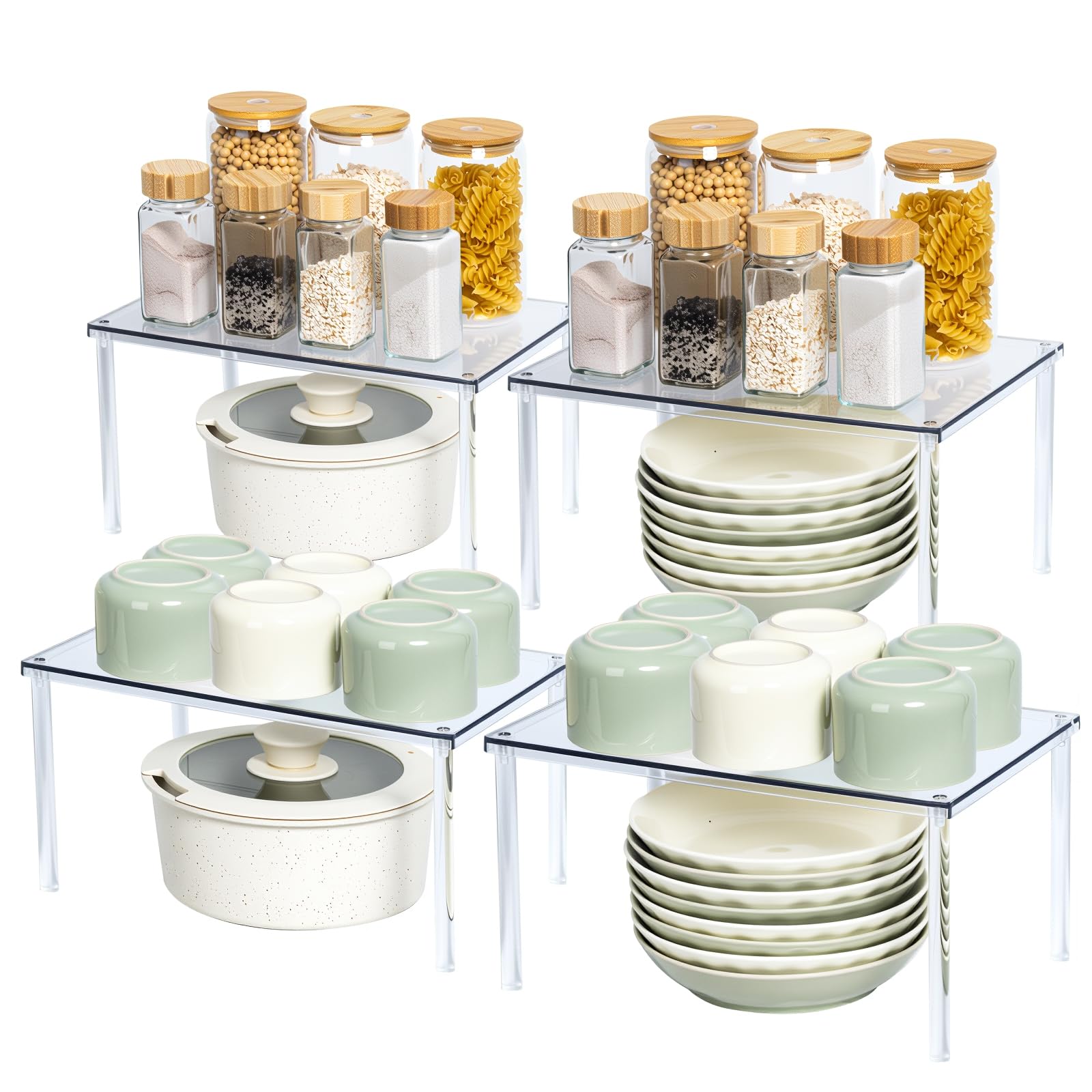 Bobomoment acrylic cabinet organizer assembled with four shelves for space saving storage