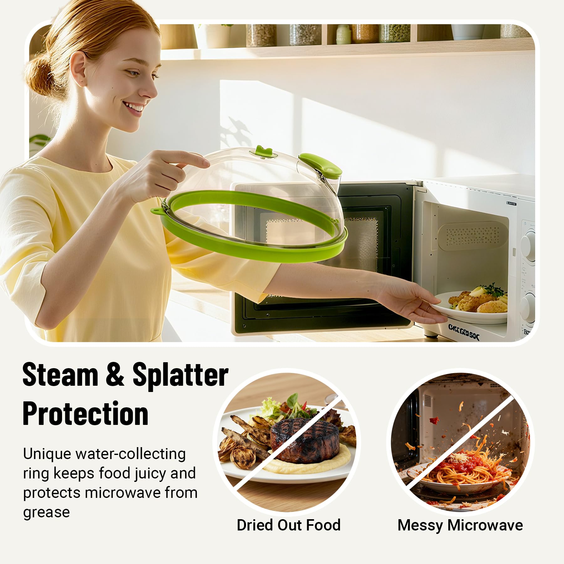 Bobomoment splatter cover drainage groove keeps microwave clean from excess steam.