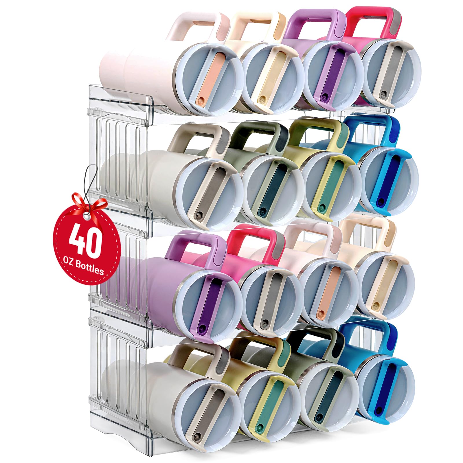 Bobomoment water bottle organizer holding 16 Stanley bottles for easy access