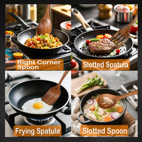Warm kitchen setup featuring BodiCal teak utensils for everyday cooking