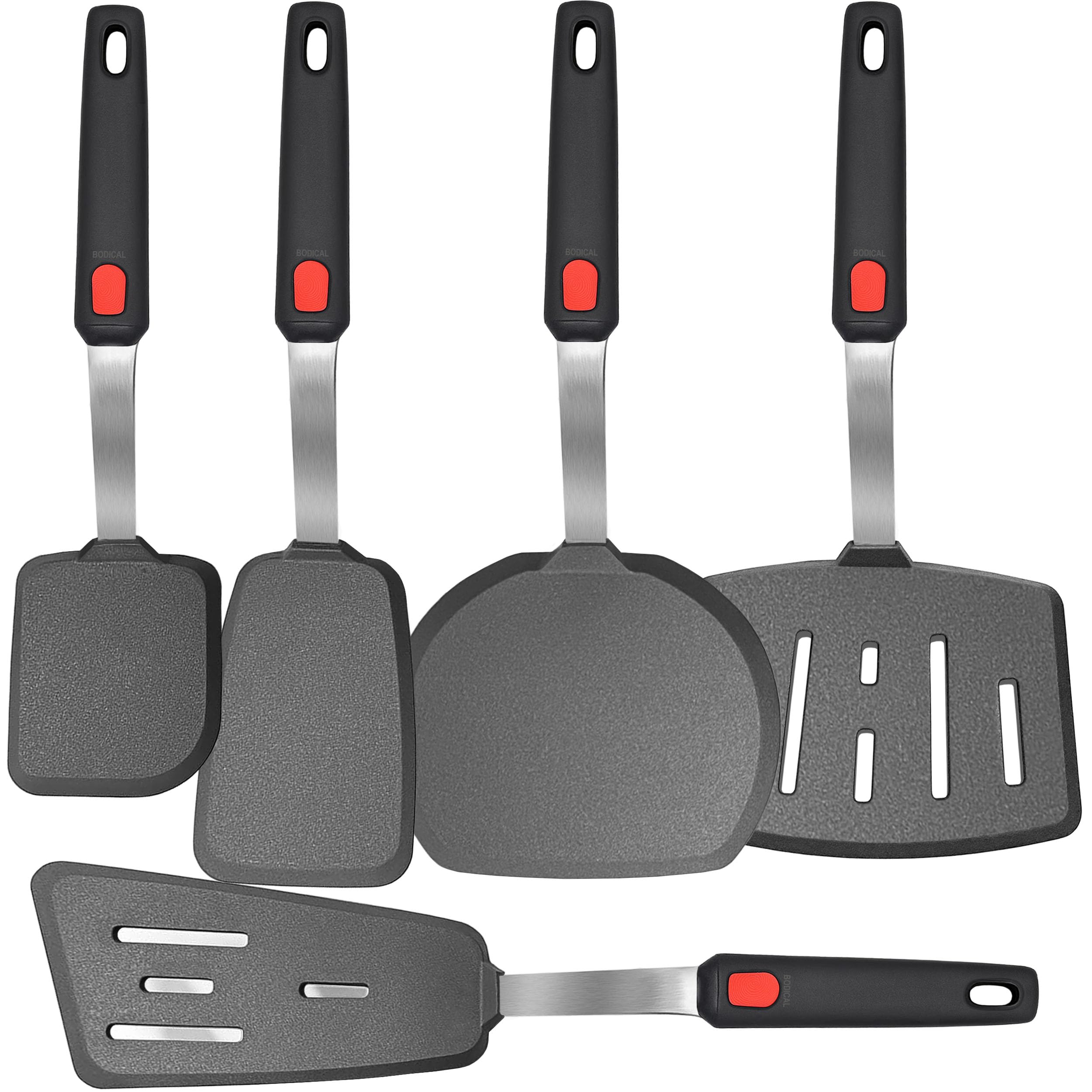 BodiCal mixed spatula set with 600°F heat resistance for safe nonstick cooking.