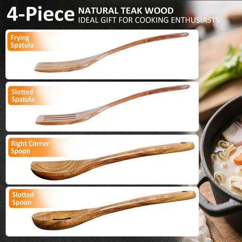 Close-up of dense teak grain and satin finish on BodiCal utensils
