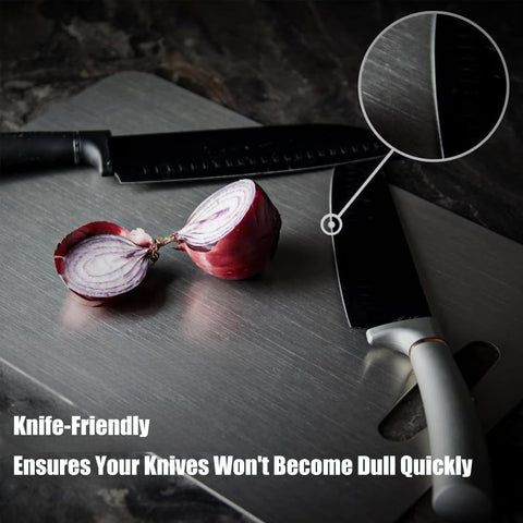 Boenim titanium cutting board shown in a kitchen setup for daily prep tasks.