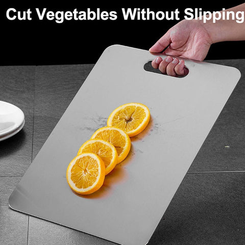 Boenim titanium cutting board surface shows a non-porous, easy-clean finish.