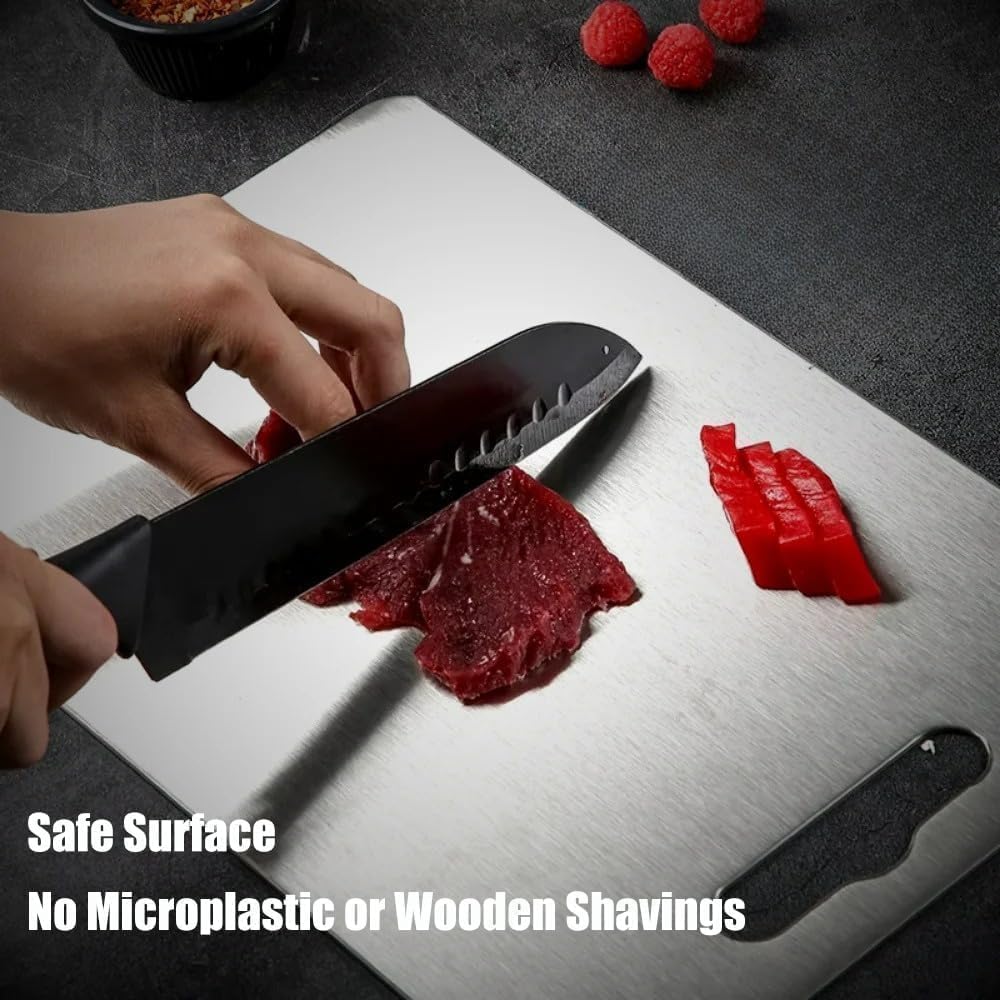 Boenim titanium cutting board close-up nonabsorbent surface minimizes odor and residue transfer