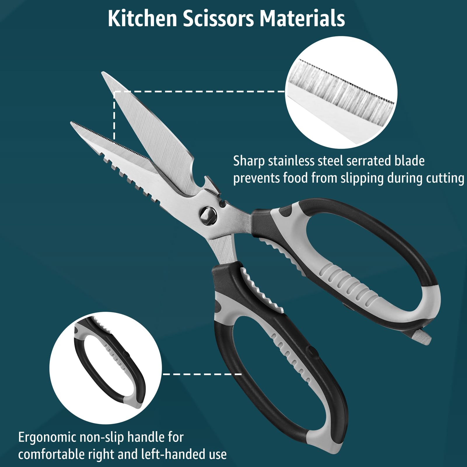 BoFuYuan Kitchen Scissors built-in bottle opener and nutcracker add convenience.