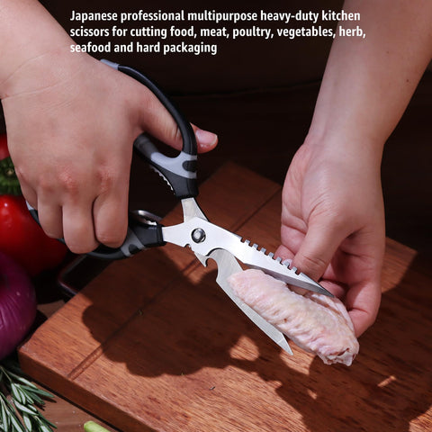 BoFuYuan Kitchen Scissors serrated blade grip for slip-resistant cuts.