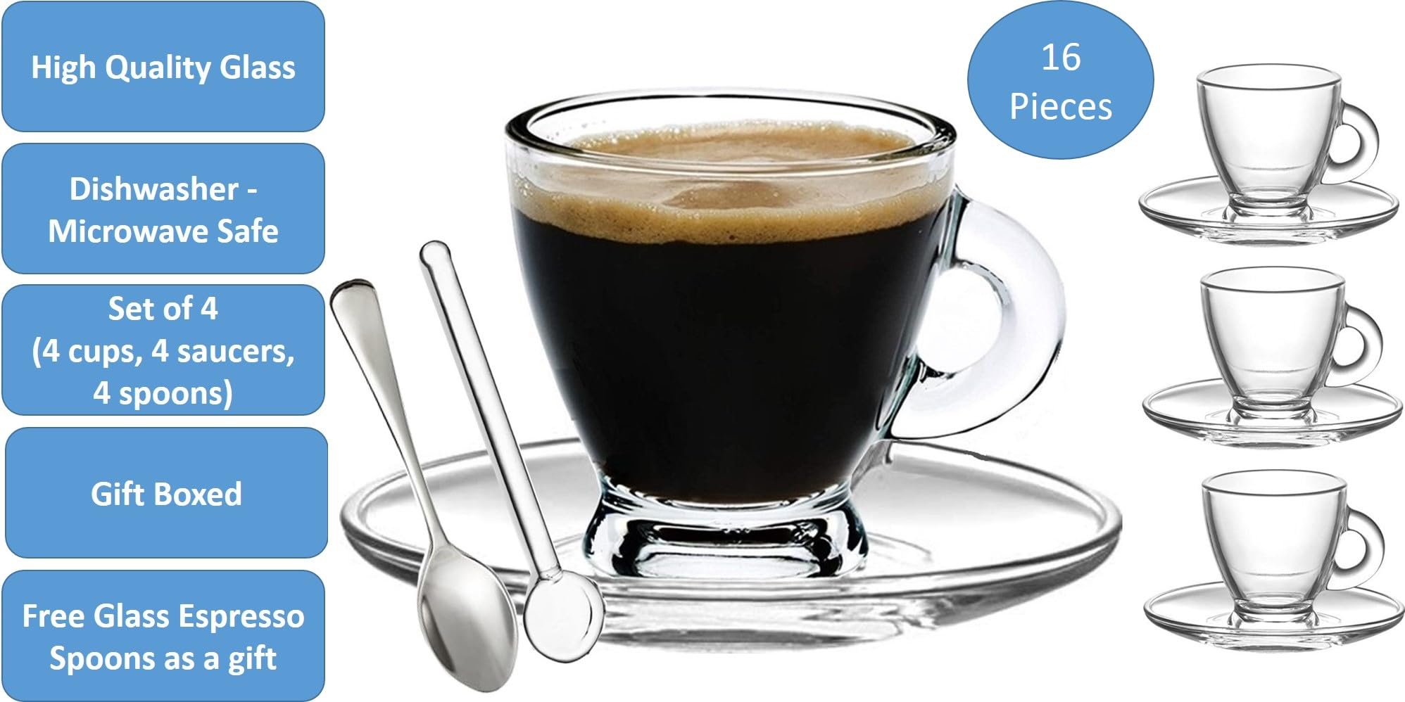 BOHEM'S glass cups dishwasher and microwave safe for easy care.