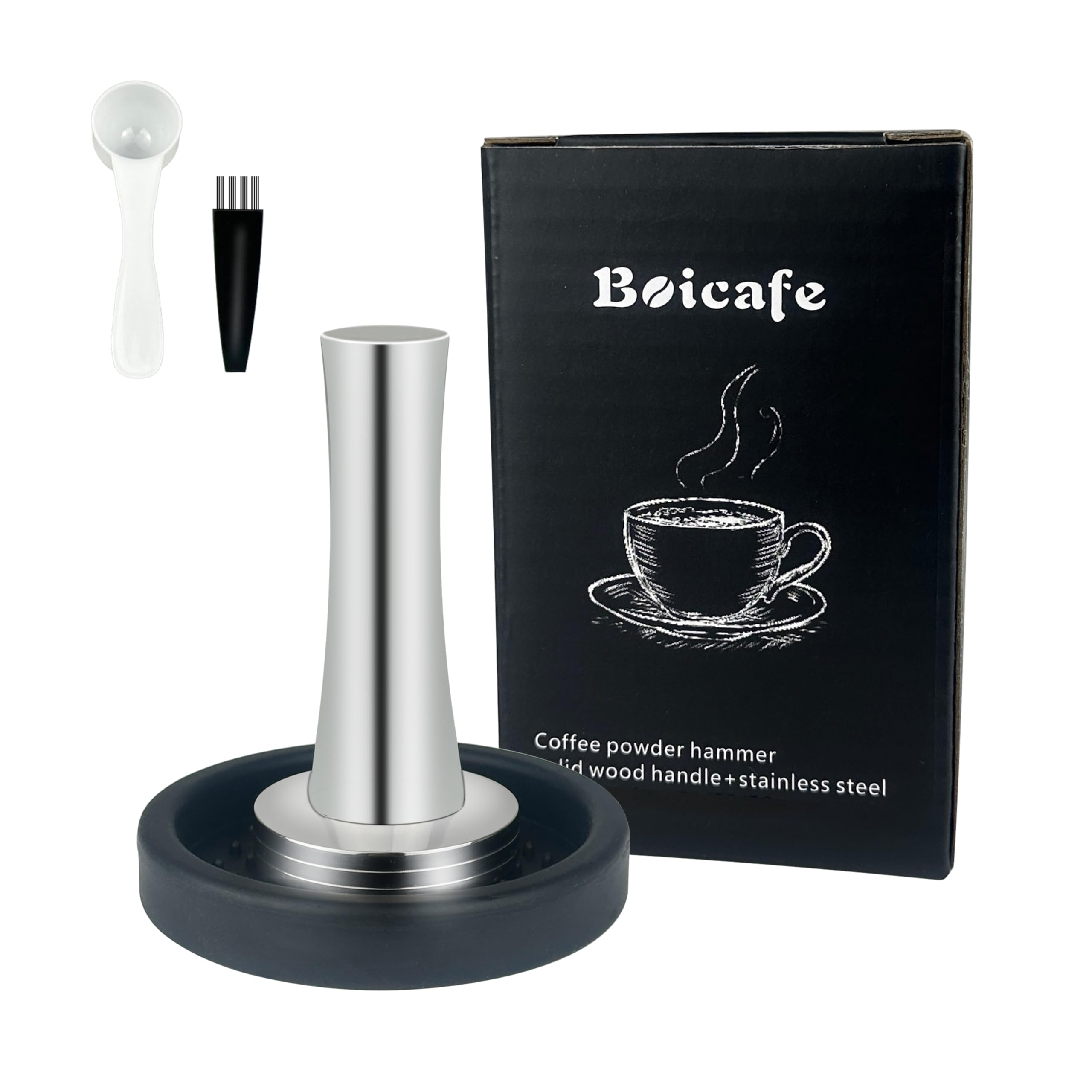 Boicafe wooden-handle tamper offers a comfortable grip during espresso preparation