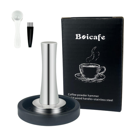 Boicafe wooden-handle tamper offers a comfortable grip during espresso preparation