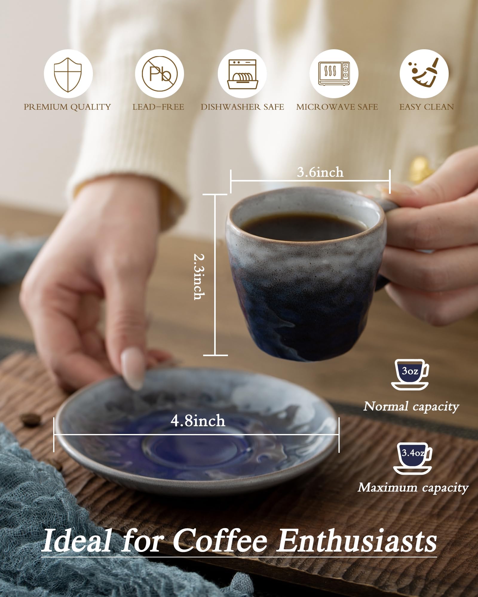 BOILMERIT blue glazed espresso cups highlight durable, everyday use