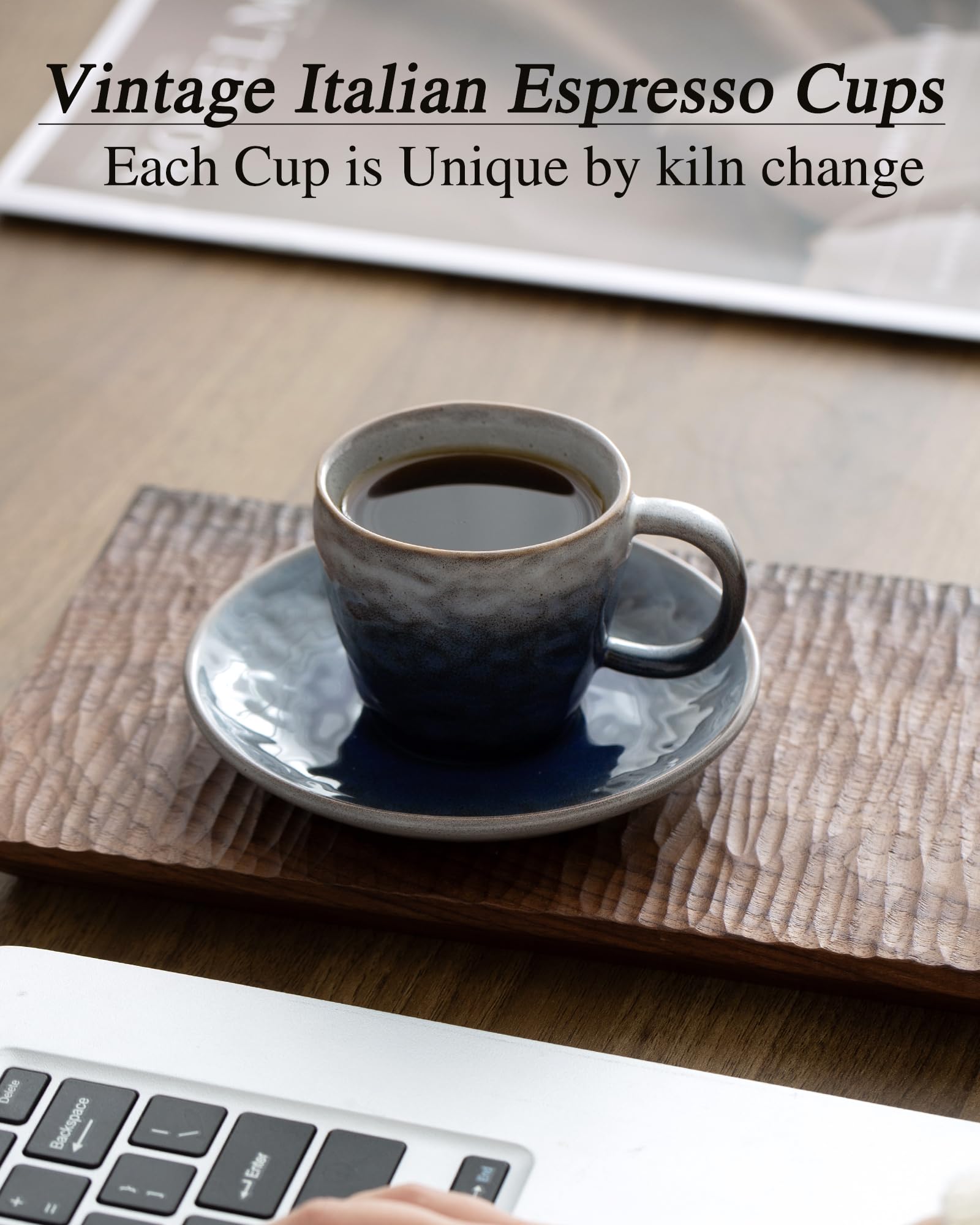 BOILMERIT mini Italian demitasse with blue saucer supports compact coffee moments