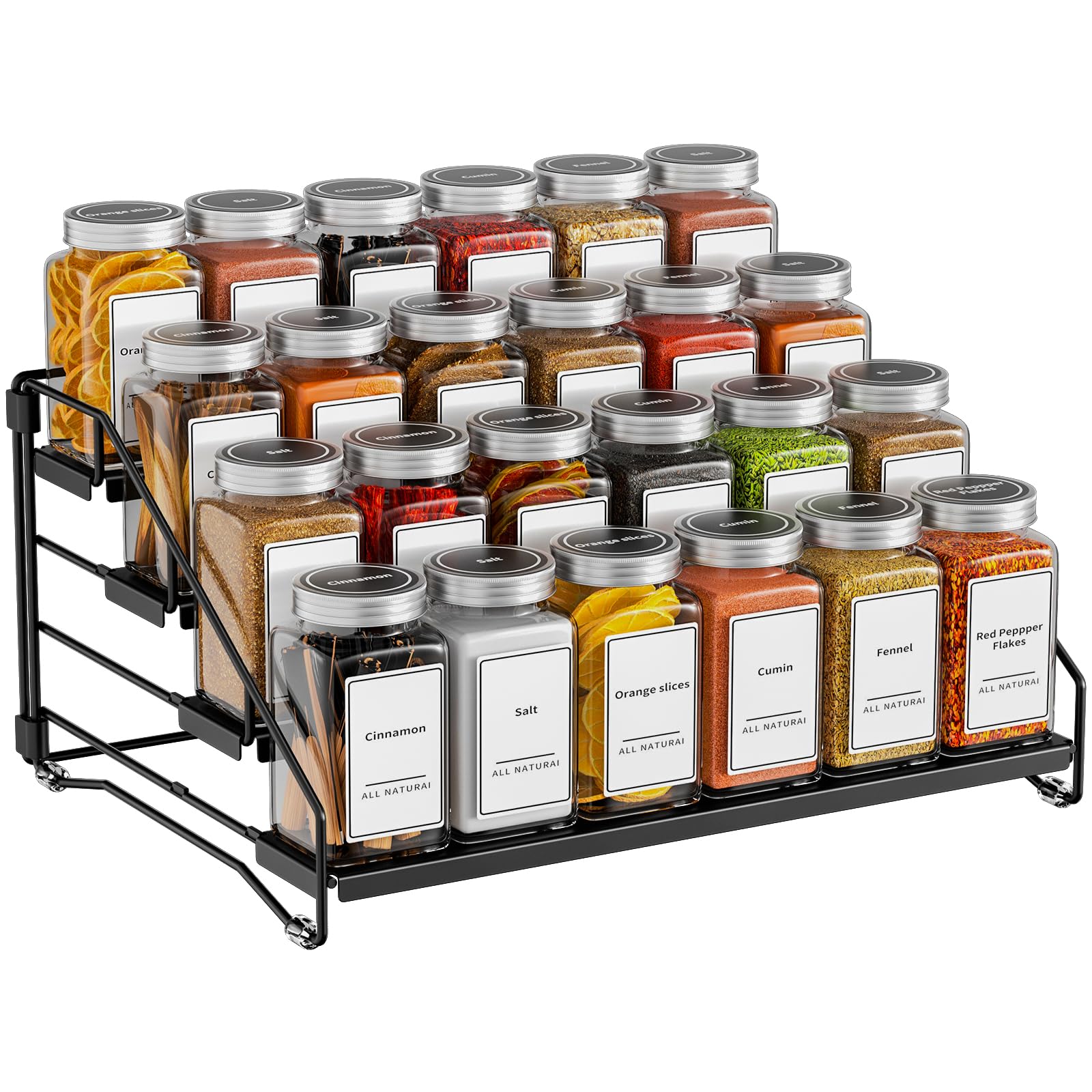 BOIVSHI black metal spice rack finish adds sleek kitchen style