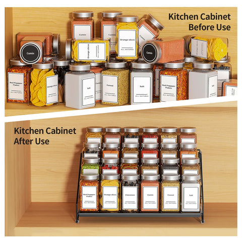 BOIVSHI spice rack in cabinet highlighting organized spice jars
