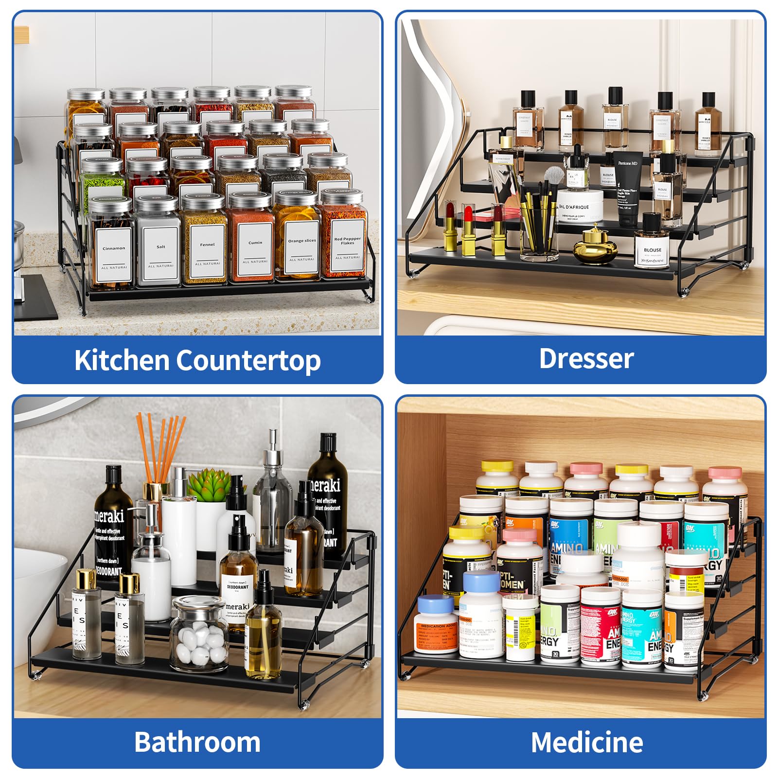 BOIVSHI spice rack 2.5 inch depth demonstrating jar grouping