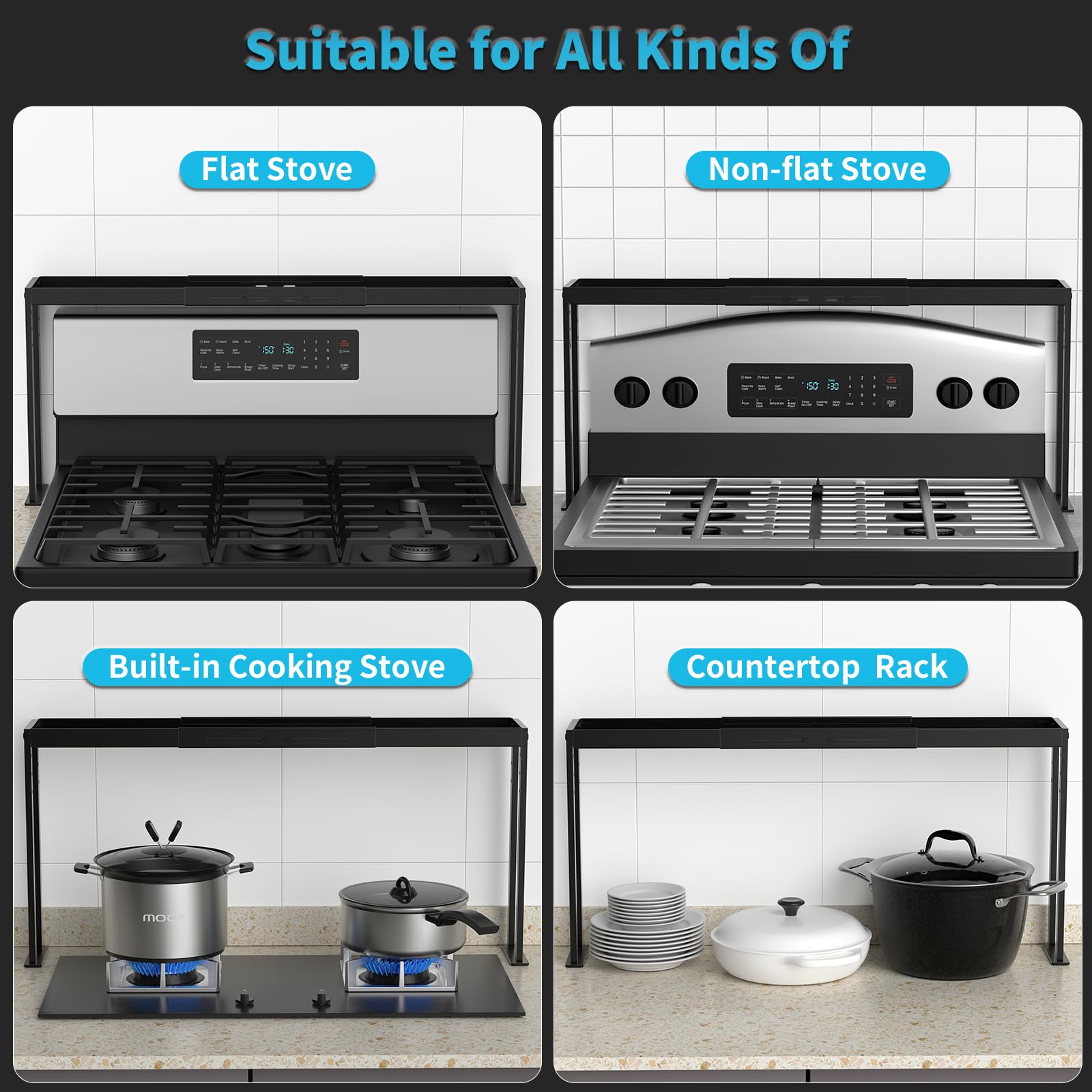 BOIVSHI stove top shelf easy-clean surface for quick maintenance.
