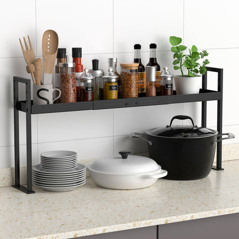 BOIVSHI stove top shelf length adjusted to fit most 30-inch stoves.