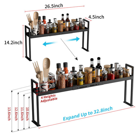 BOIVSHI stove top shelf full spice rack organized with salts and oils.