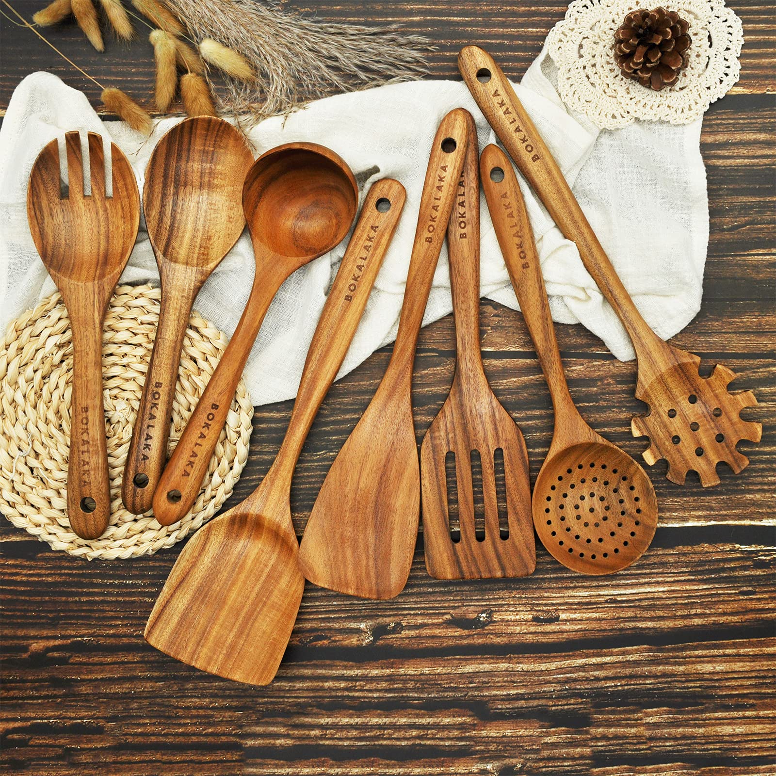 BOKALAKA teak slotted shovel with drainage for frying and draining