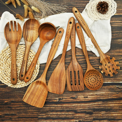 BOKALAKA teak slotted shovel with drainage for frying and draining