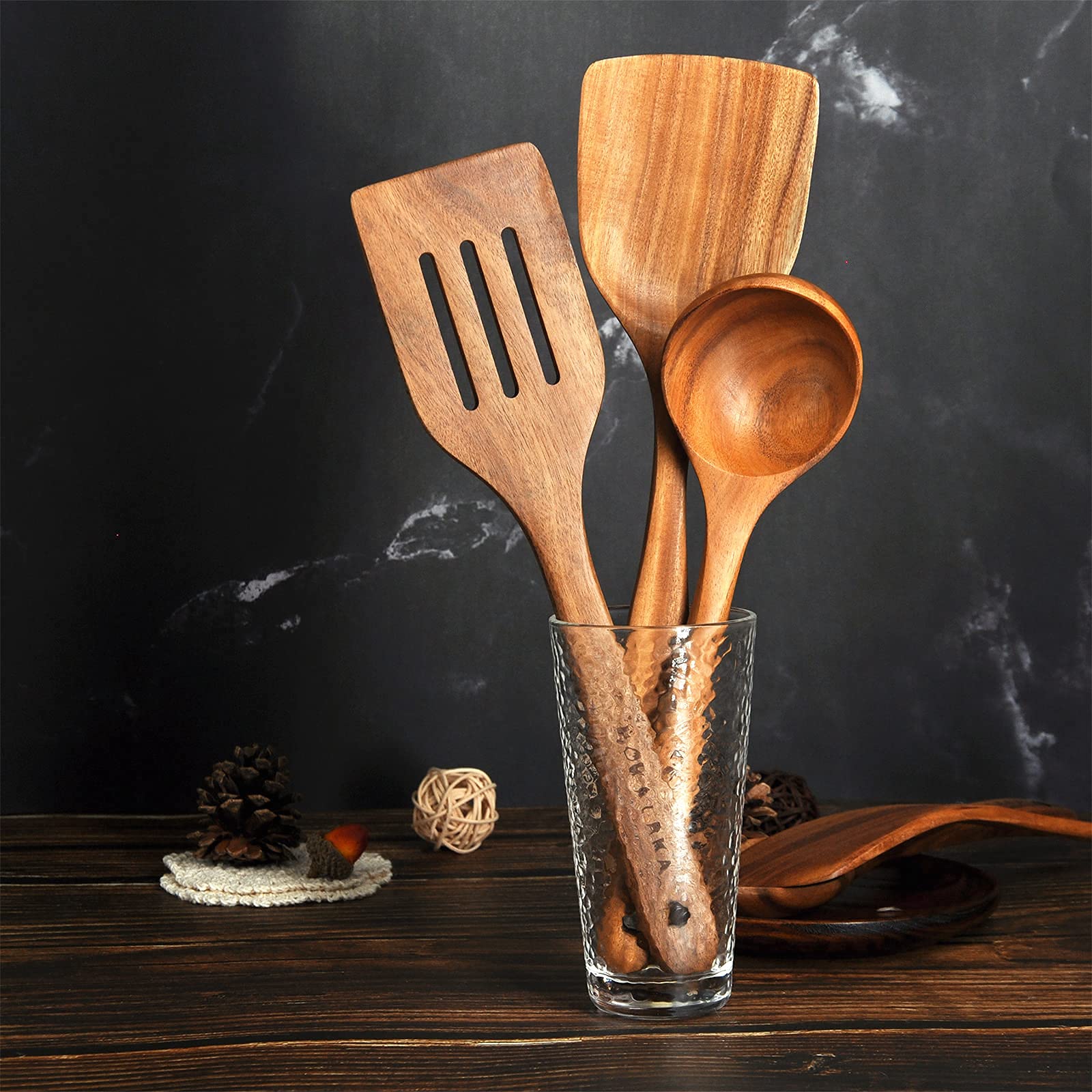 BOKALAKA teak spaghetti spoon with ergonomic handle for long cooking