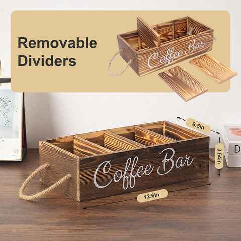 Bokelai wooden coffee station shows customizable configuration with removable dividers.