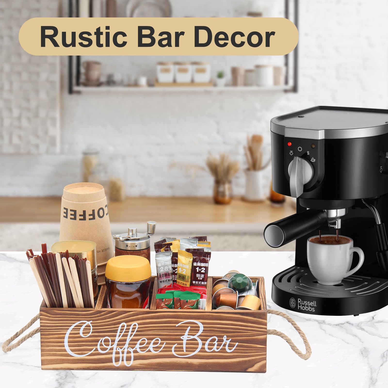 Bokelai wooden coffee station with removable dividers enabling customizable organization.