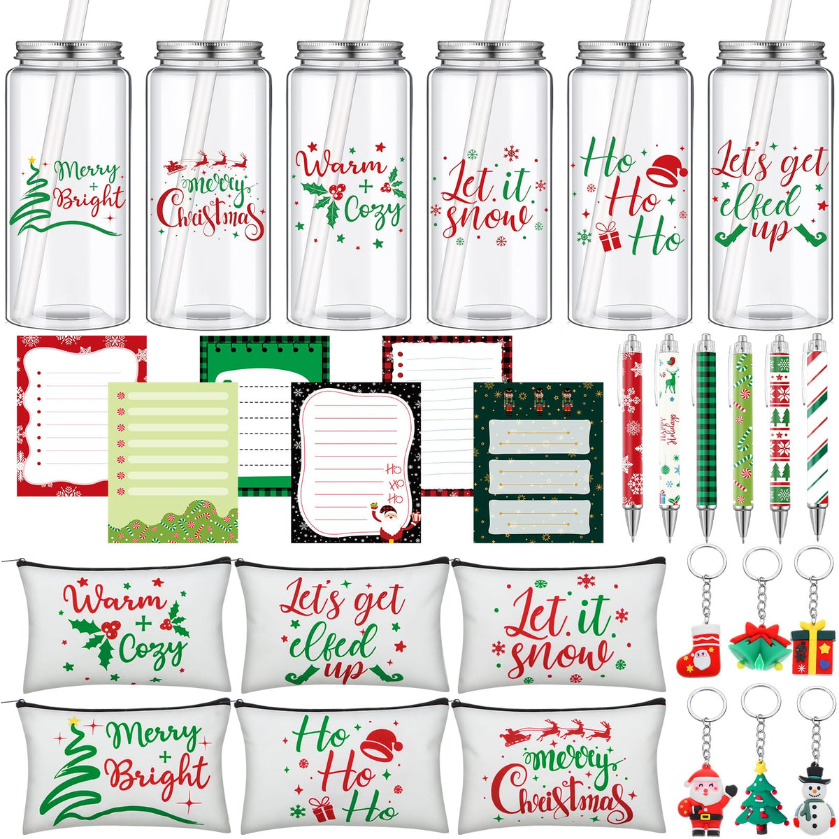 Bokon Christmas cups with lids and straws for festive beverages