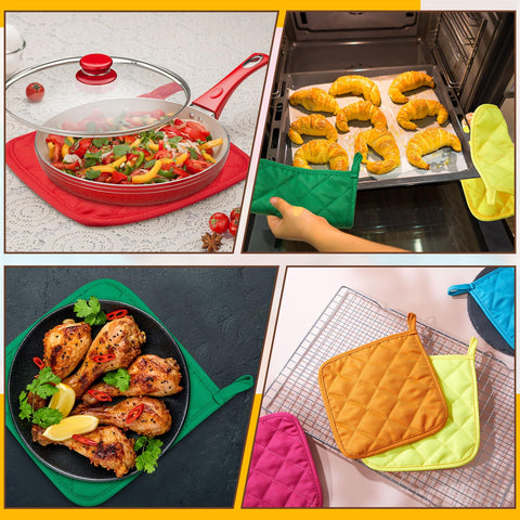 Bokon colorful kitchen accessory set adds cheerful decor while protecting surfaces.