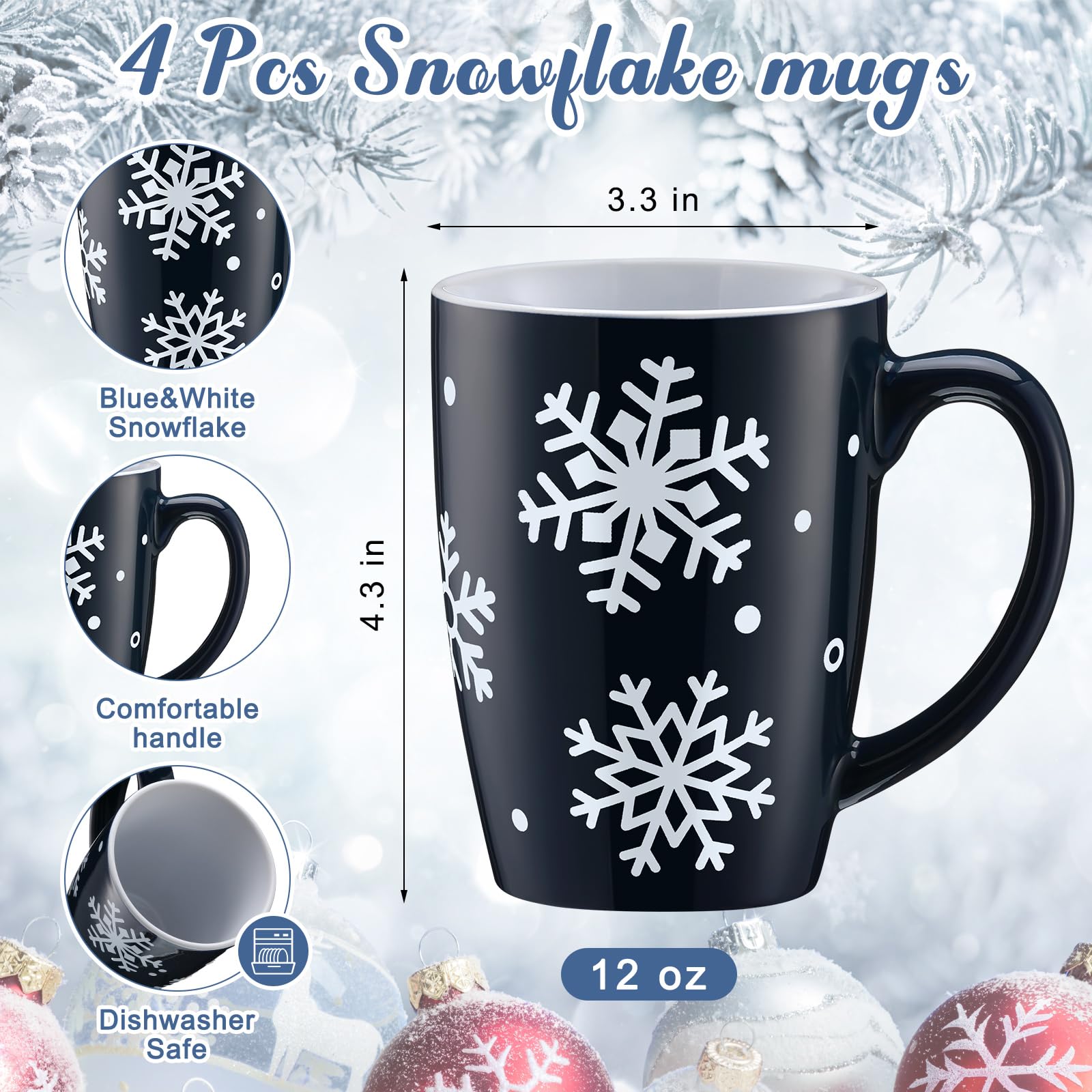 Bokon snowflake mug blue pattern highlights sophisticated style for holiday coffee