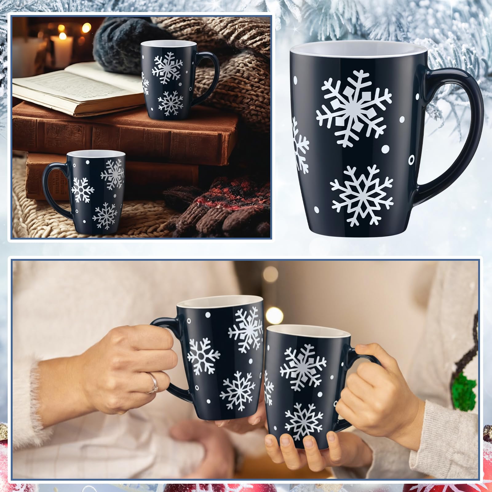Bokon snowflake mug handle closeup emphasizes sturdy grip for hot drinks