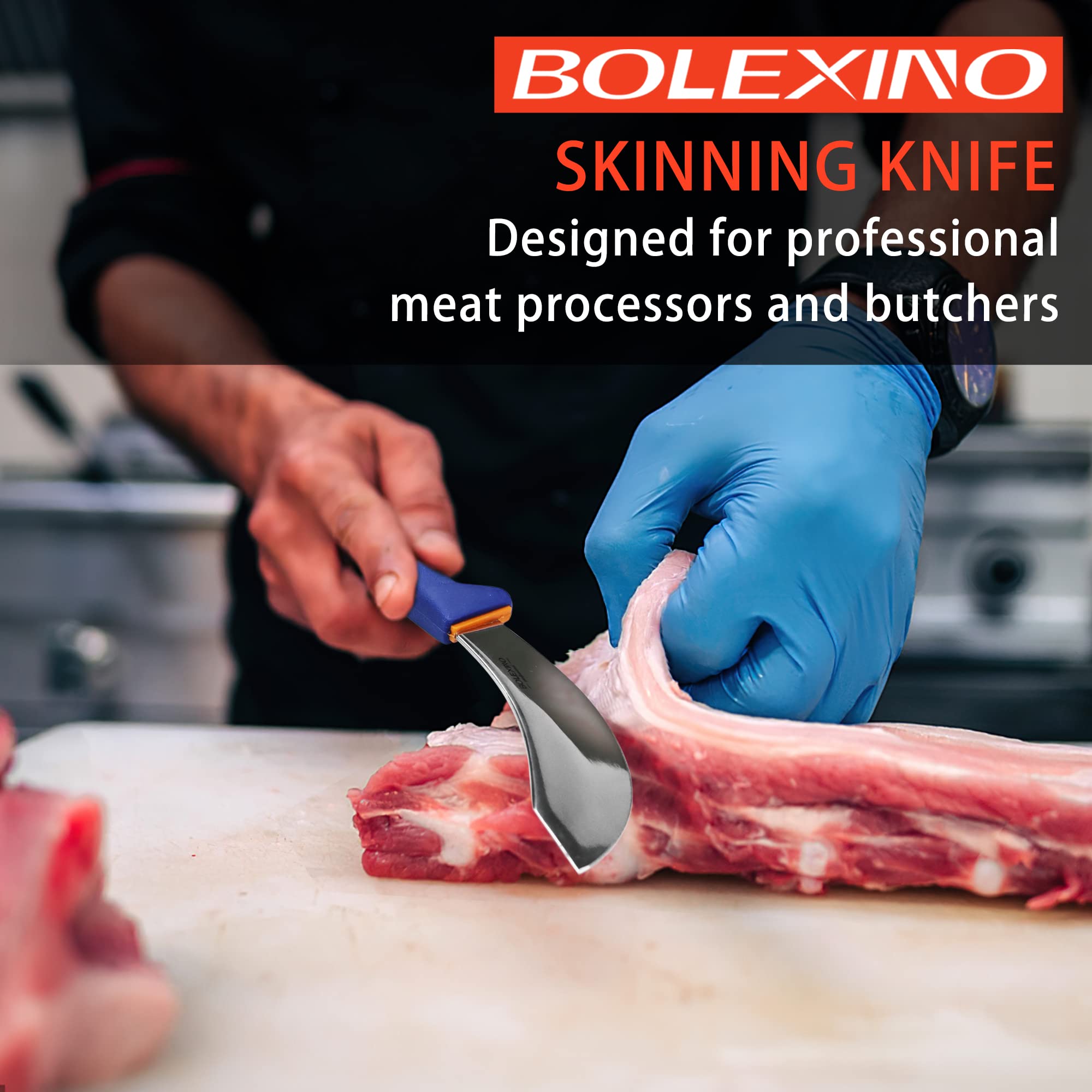 BOLEXINO 6-inch skinning knife handle close-up demonstrates secure control in wet kitchen tasks.