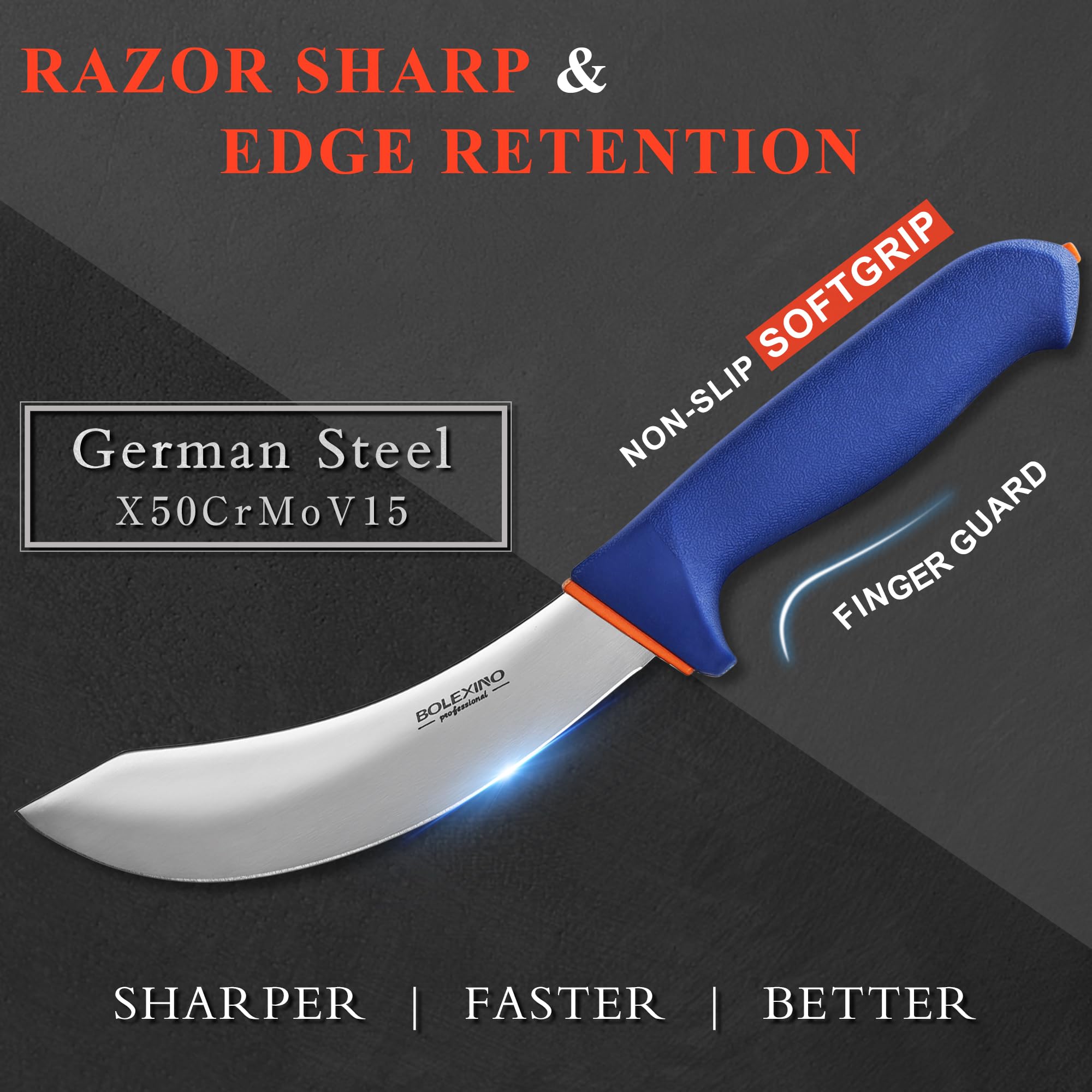 BOLEXINO 6-inch skinning knife in use in a kitchen for clean cuts.