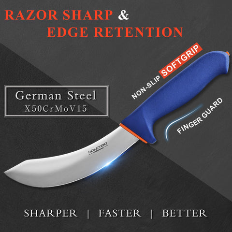 BOLEXINO 6-inch skinning knife in use in a kitchen for clean cuts.