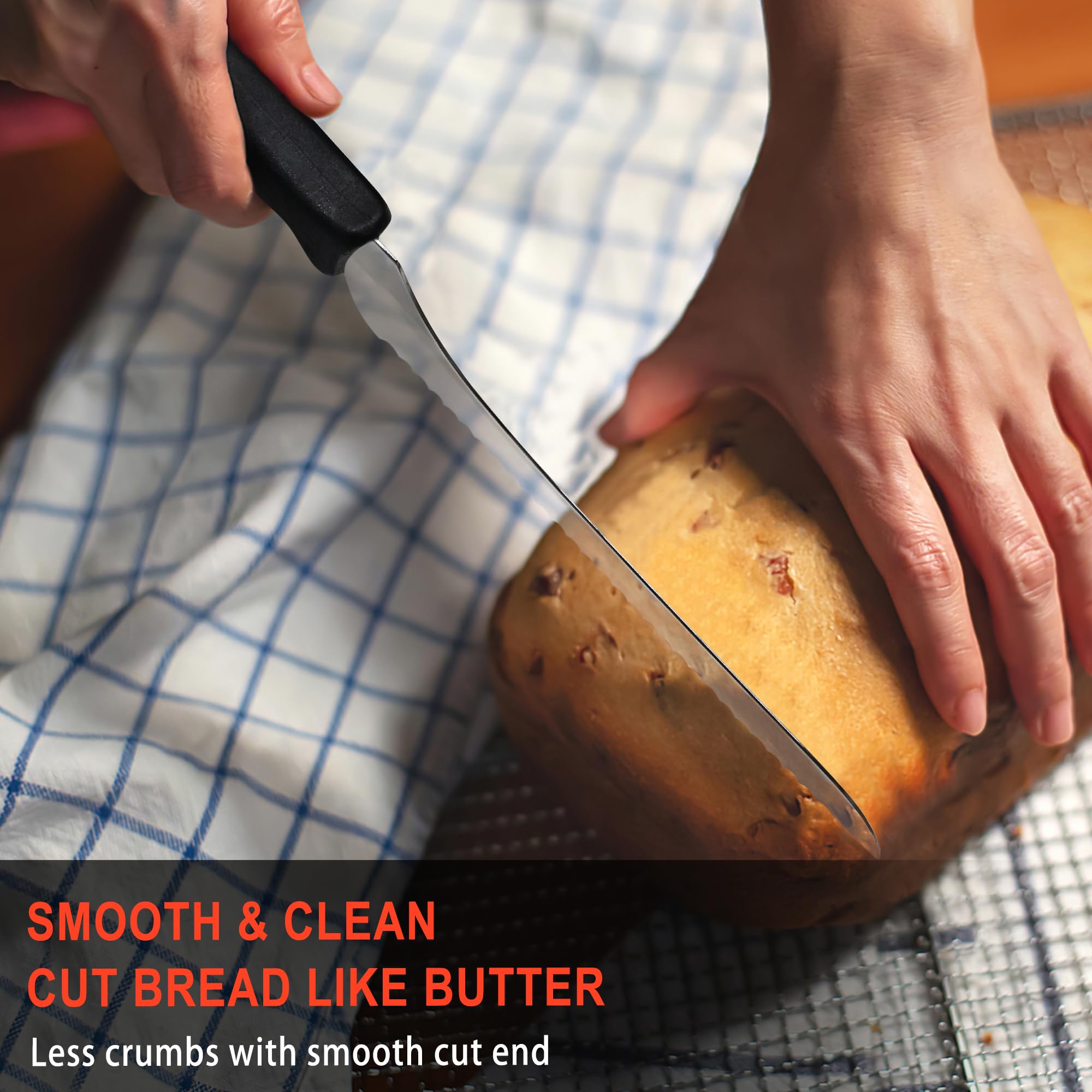 BOLEXINO versatile blade handles bread, cake, bagels, and tomatoes