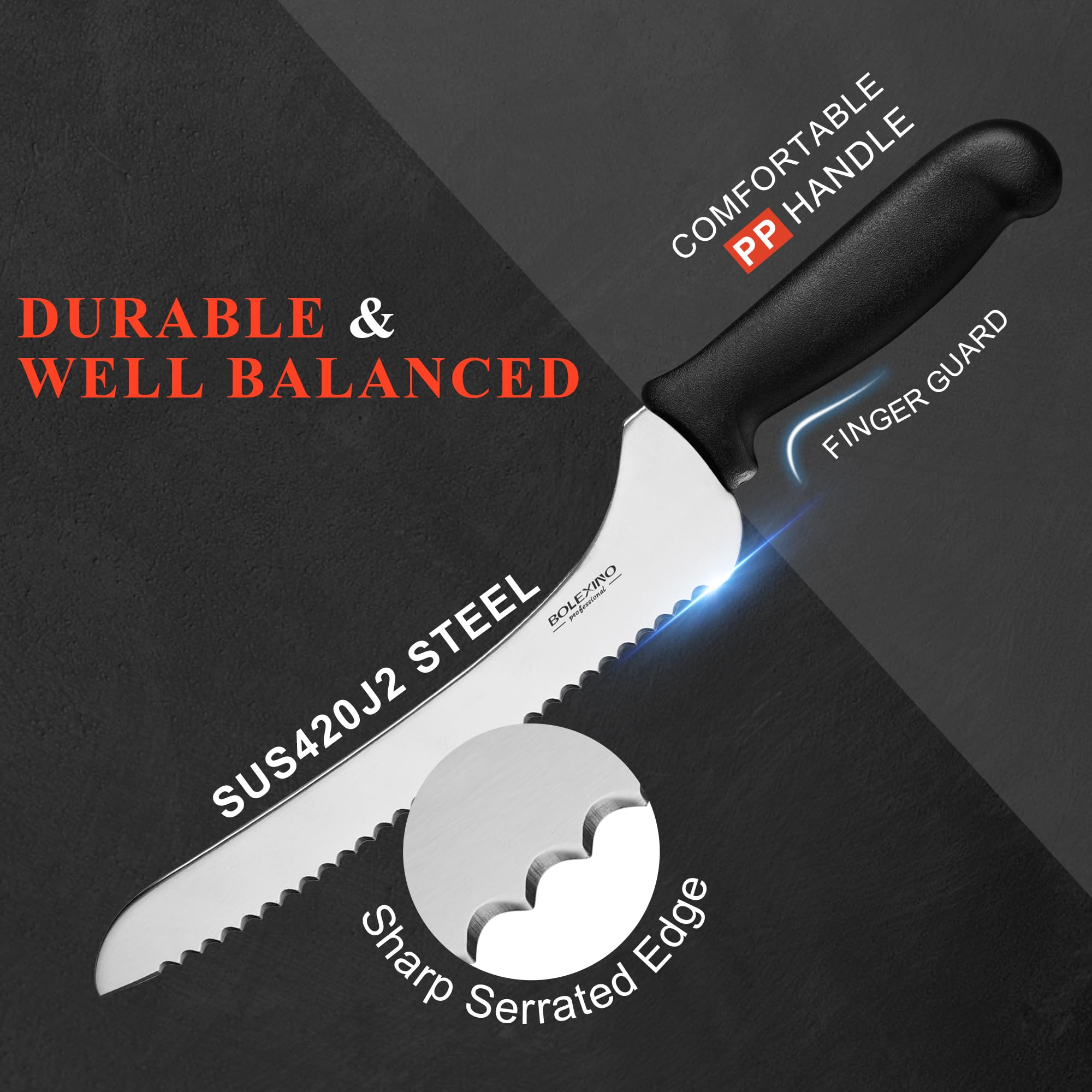 BOLEXINO ergonomic handle for balanced, comfortable bread slicing