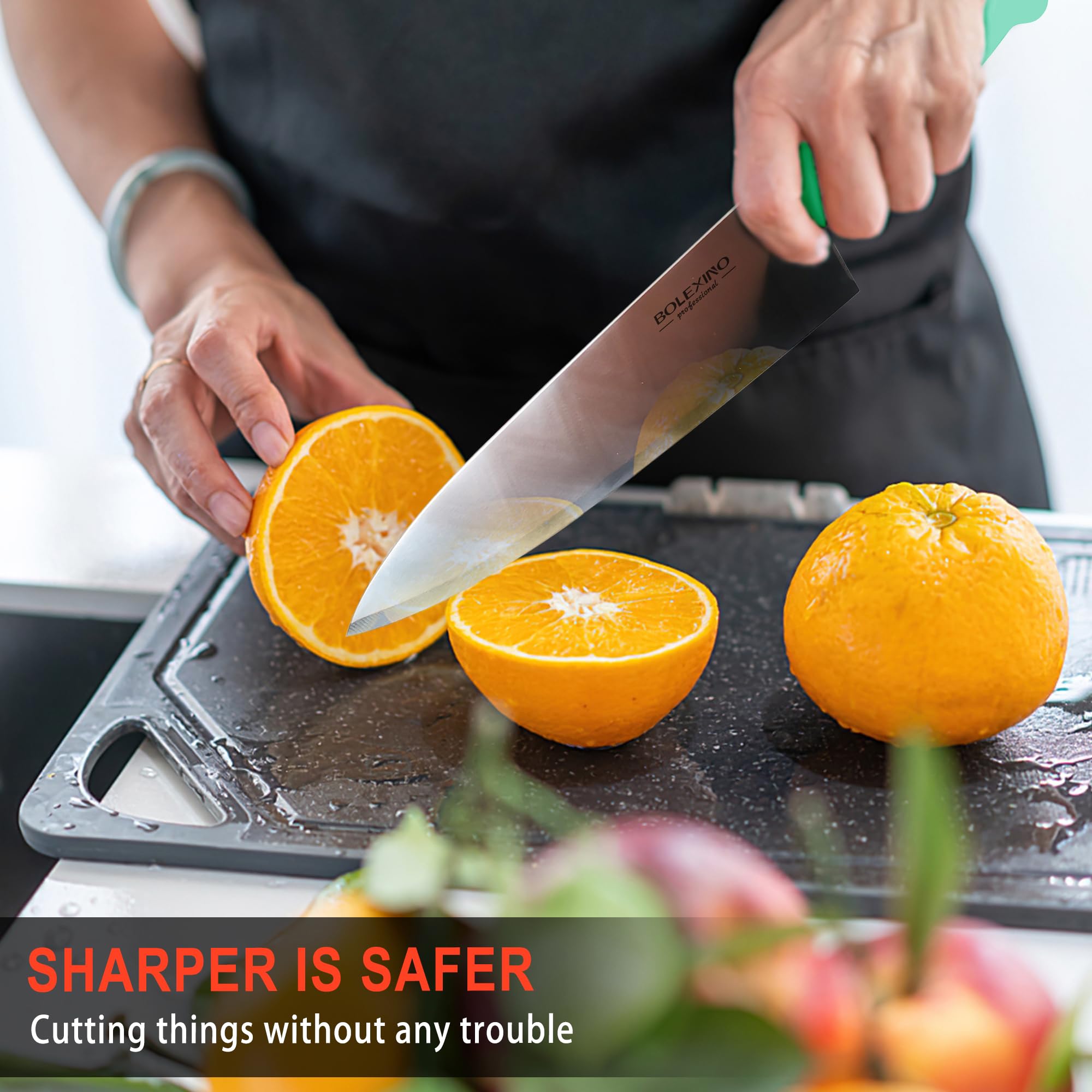 BOLEXINO green-handle variant helps quick identification and efficient kitchen workflow.